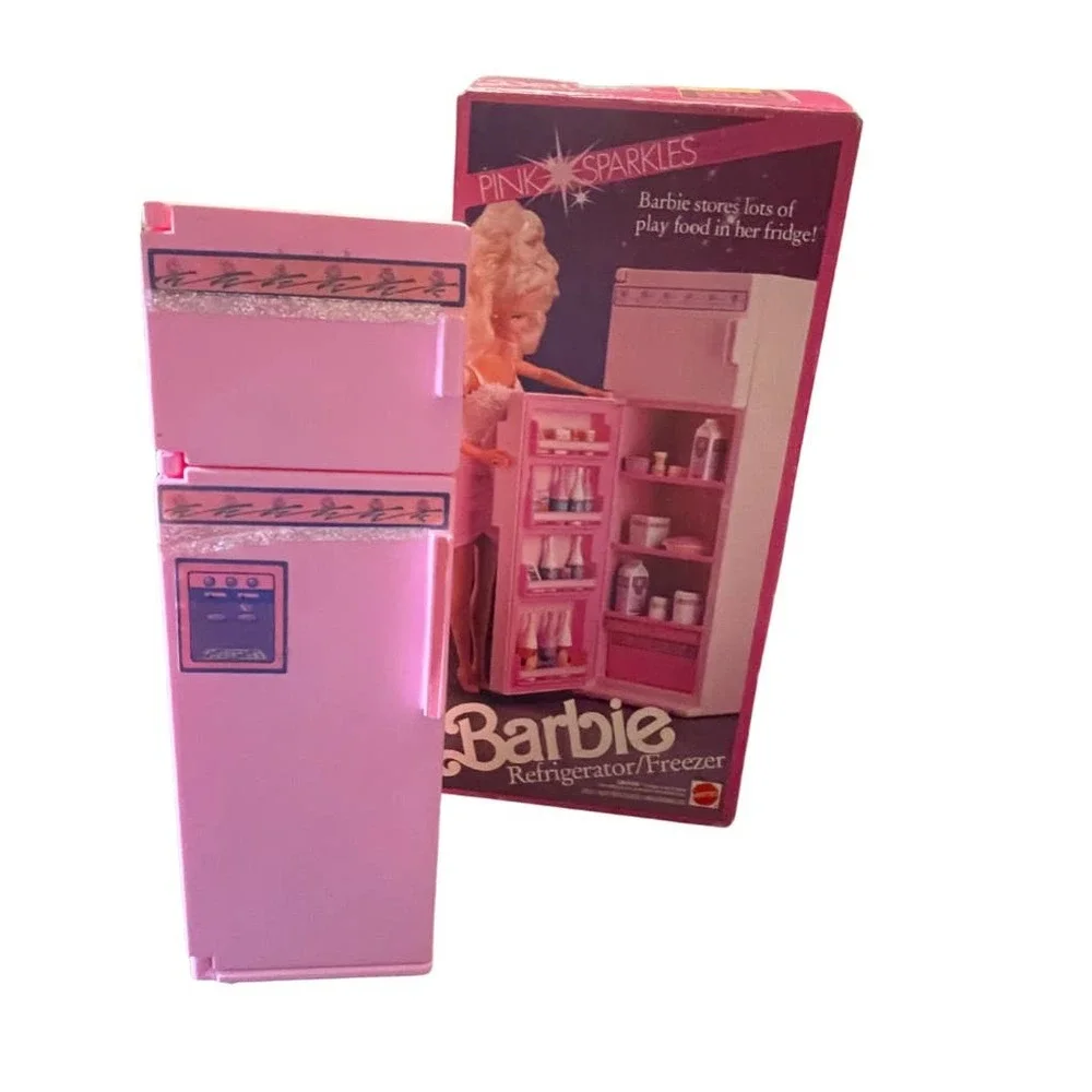 Mattel Barbie Pink‎ Sparkles Refrigerator Freezer #4776 w/ Accessories VTG 1987